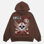 Hellstar Graphic Print Long Sleeve Brown Hoodie